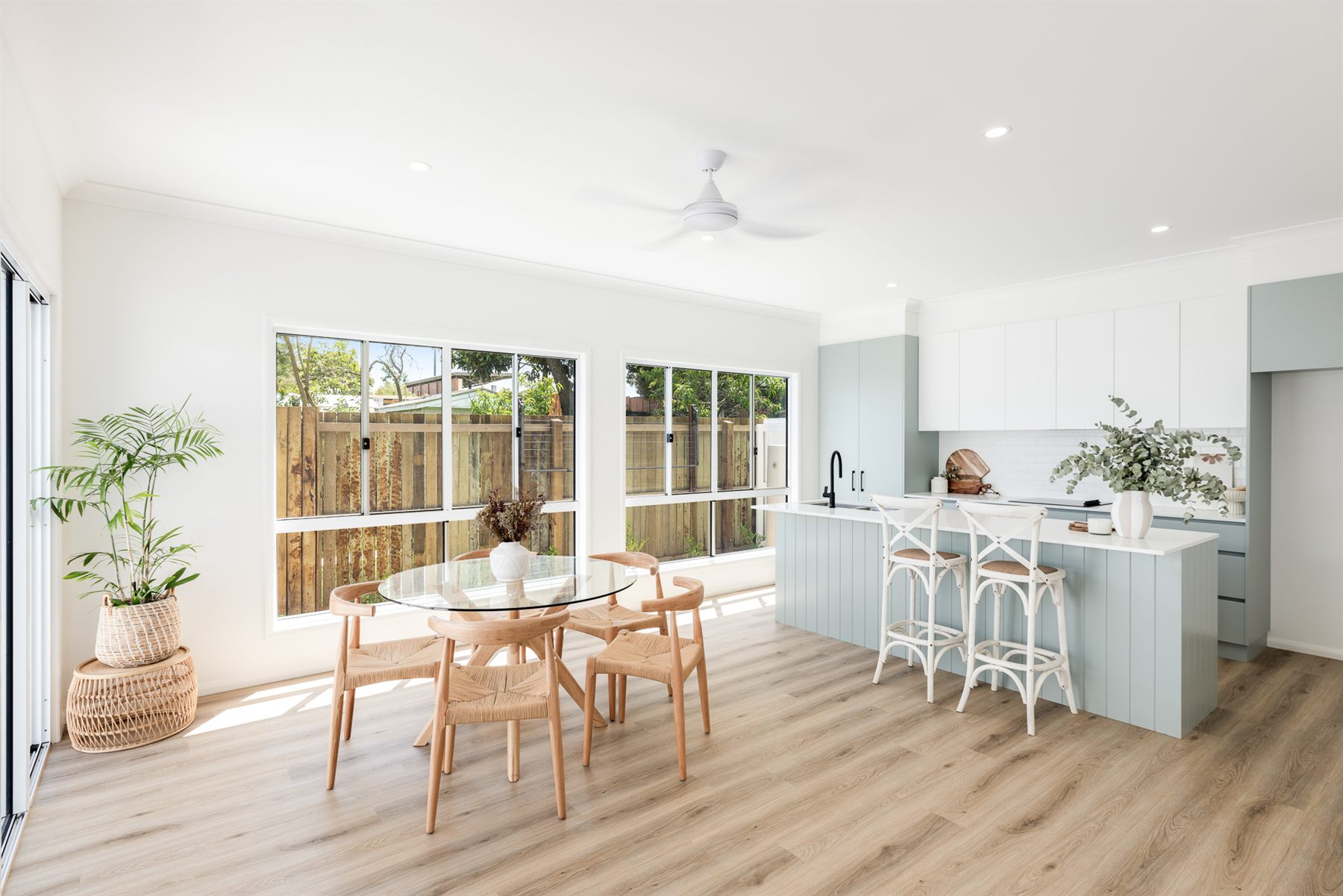 Kitchen and dining opening to the courtyard